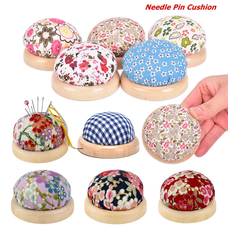 1pc Wood Bottom Base Needle Pin Cushion Holder PP Cotton Needle Insert Sewing Stitch Needlework DIY Craft Set Brand New