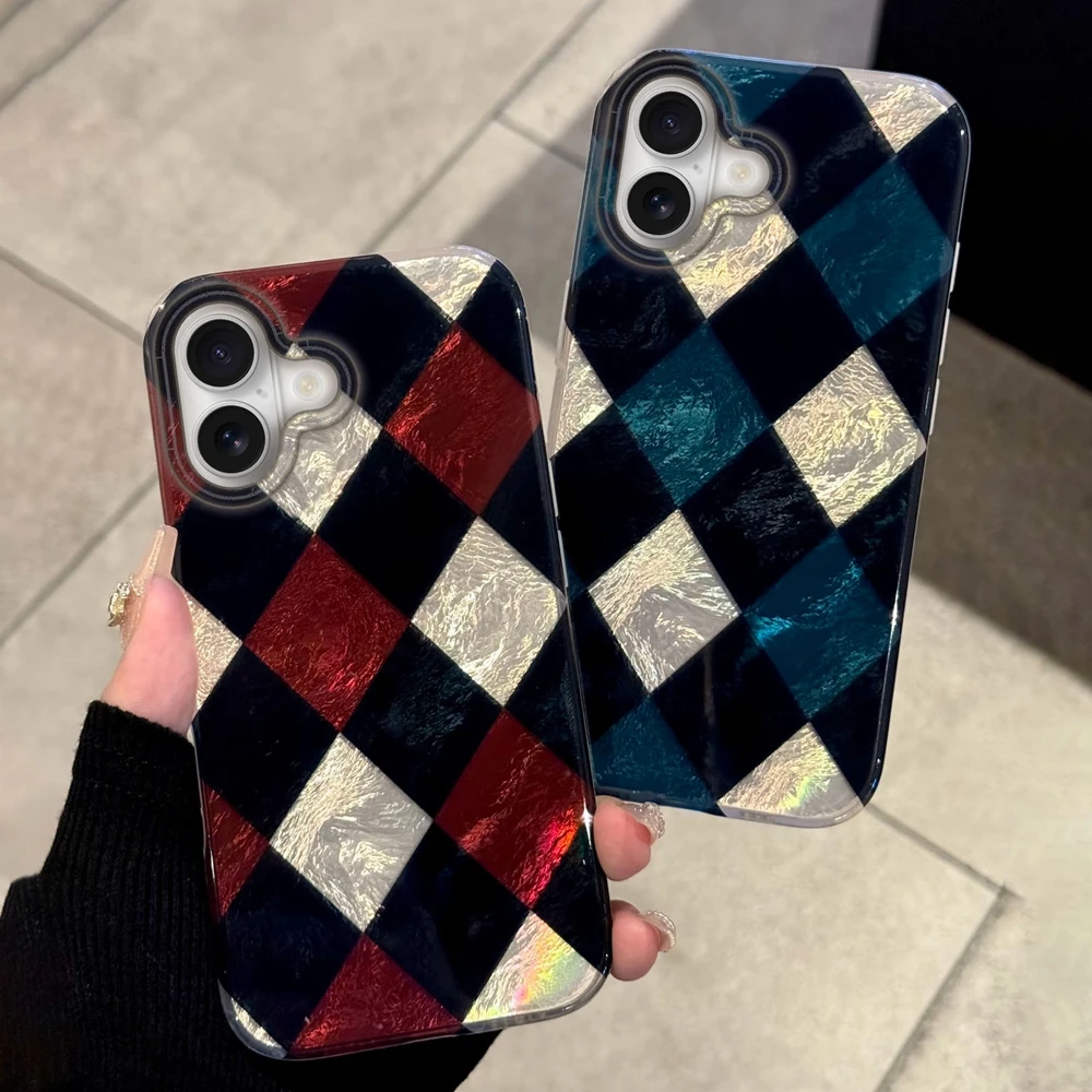 

﻿Retro Couple Grid Pattern Girls Phone Case for iphone 17 Air 16 15 14 7 8 Plus 13 12 Pro Max 11 16e X XS XR SE 2022 2020 Cover