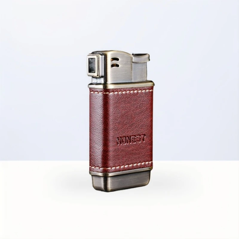 HONEST High-end Leather-Wrapped Pipe Lighter with Angled Flame Design Open Flame Pipe Dedicated Cigarette Lighter Men's Gift