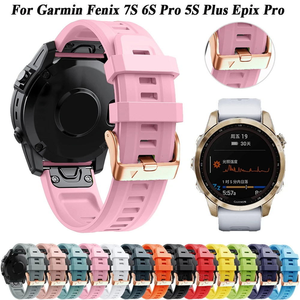 20mm Silicone Rose Gold Buckle Watch Band For Garmin Fenix 7S 6S Pro 5S Plus Epix Pro S70 42mm Strap QuickFit Bracelet Wristband