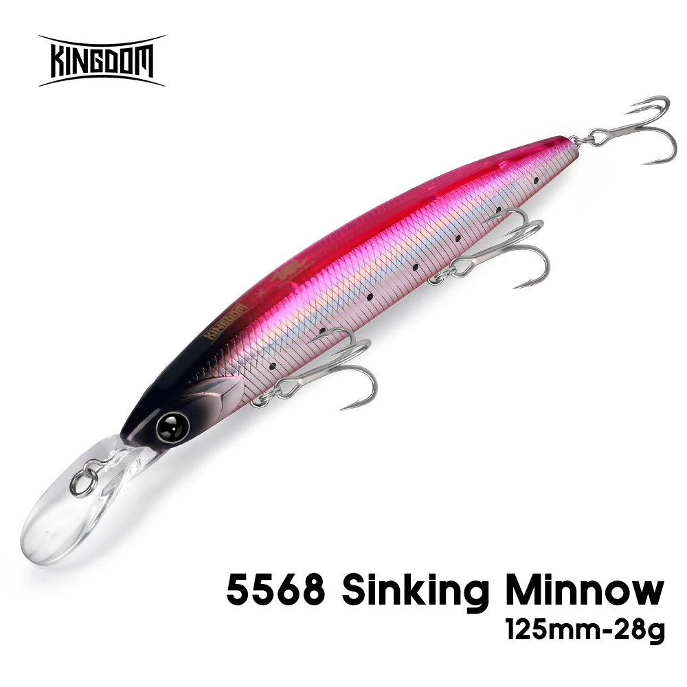 Señuelo de Pesca Kingdom Sinking Minnow 125mm 28g, Cebo Artificial, Wobblers Duros, Lanzamiento Largo, Señuelo de Pesca de Agua Salada para GT y Atún