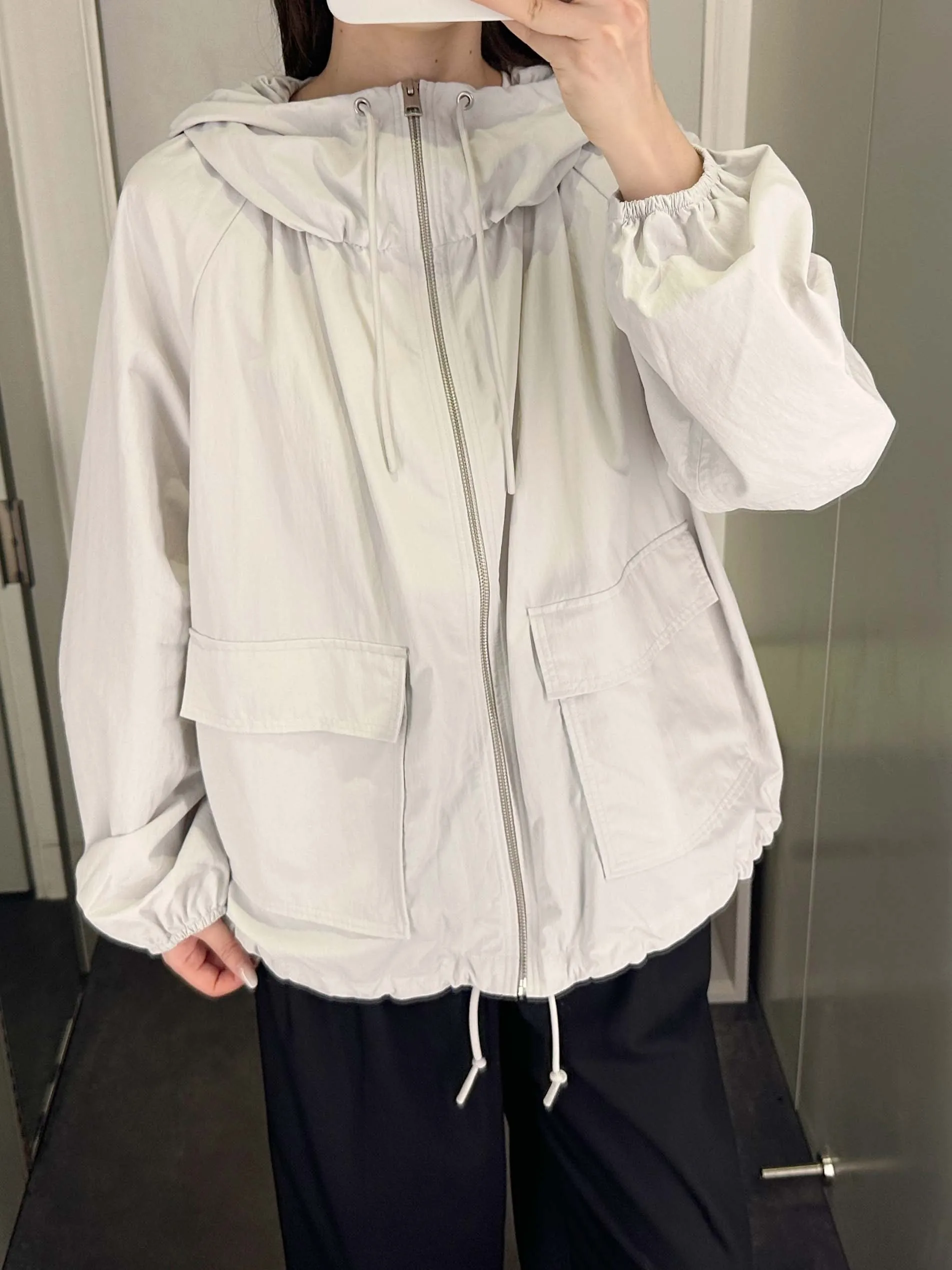 

mat Cosniu Sle Women's Stand Fit Hooded Workwear Jaet Top Belted Functional Parka Windbreaker Long Sve Zipper