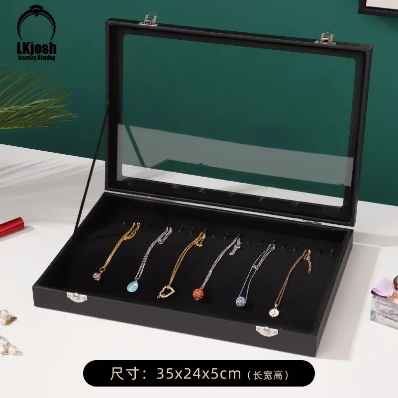 New Single Layer Lock Black Wood Leather Jewelry Box Ear Studs Earrings Jewelry Box Storage Box Large Jewelry Box