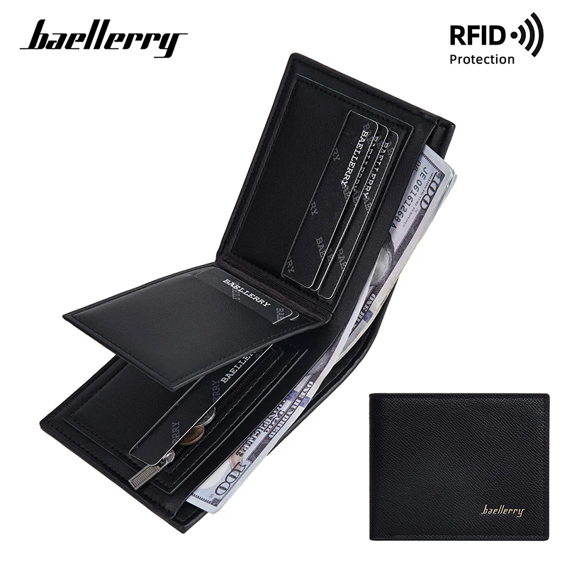 Baellerry New RFID Men Wallets Simple Card Clip Soft Male Wallet Zipper Coin Pocket Short Card Holder Men's Purses