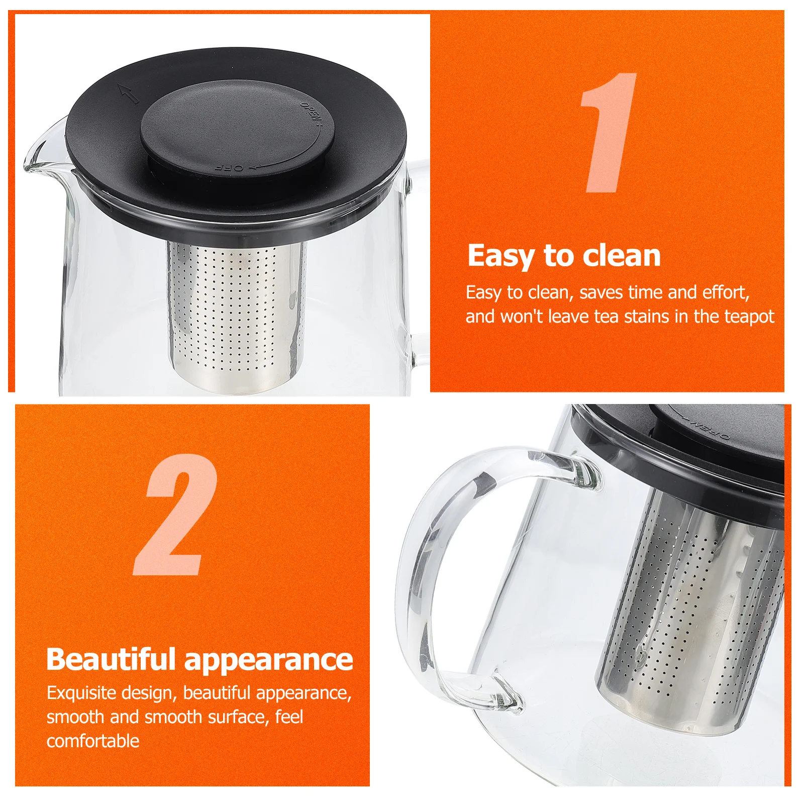 

Premium Glass Teapot with Removable Infuser Smooth Surface Easy Clean Suitable for Home Bar Restaurant Lounge Tea Ware