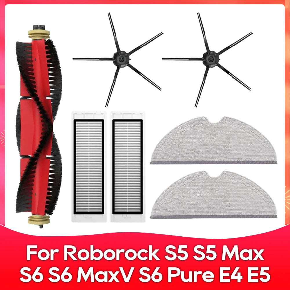 Kompatibel für ( Roborock S5, S5 Max, S6 MaxV, S6 Pure, E4, E5, S51, S52, S55 ) Walze Seitenbürste Filter Wischmopp Zubehör Teil