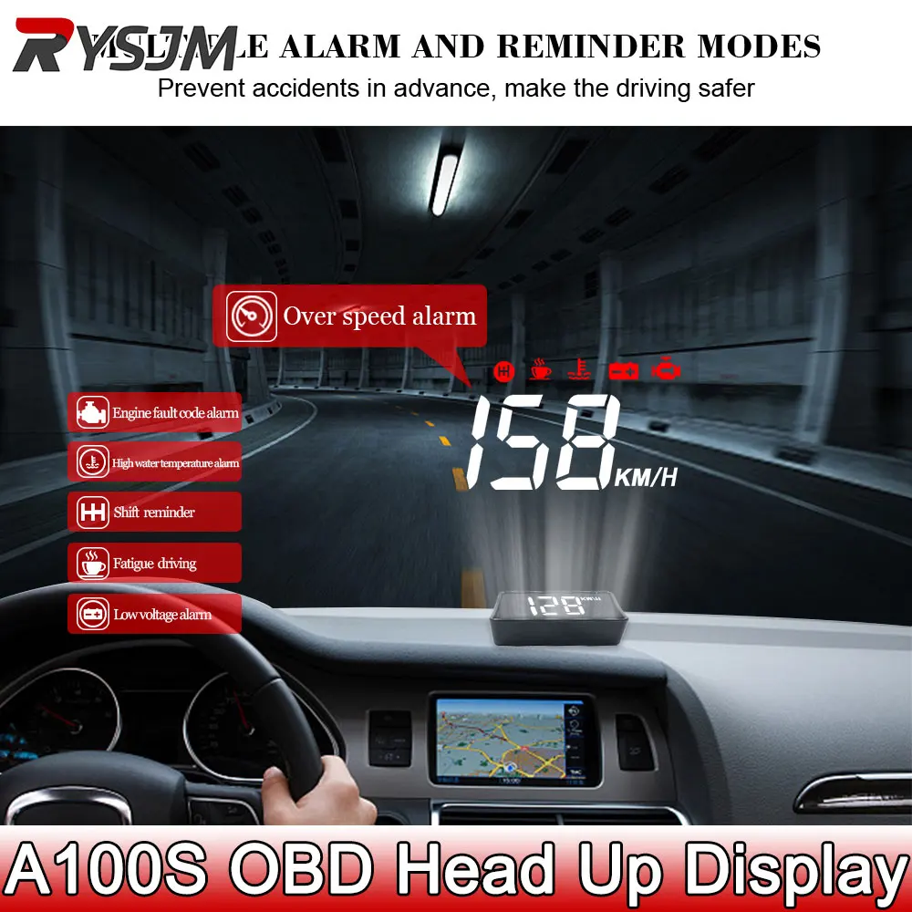 A100S Car OBDS HUD Display Windshield Projector Speedometer Water temperature Gauge Voltmeter Display Car Electronics Overspeed