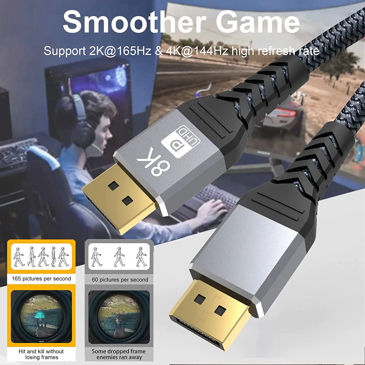 8K DP كابل 1.4 كابل محول DP إلى DP 8K 60 هرتز 4K 144 هرتز HDR 165 هرتز عرض مهايئ منفذ كابل الصوت كابل DP للتلفزيون الكمبيوتر المحمول PS5 #3