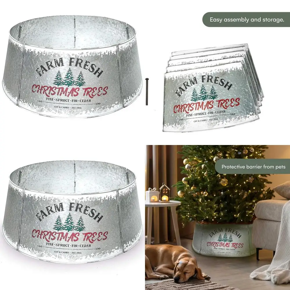 

Adjustable Galvanized Christmas Tree Skirt - 28 Base, Durable Decor for Trees, Distressed White Farmhouse Style