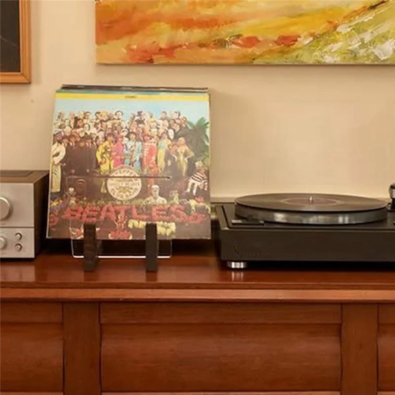 Vinyl Record Storage Holder Large Capacity Acrylic Ends Display Stand Wooden LP Vinyl Album Desktop Rack