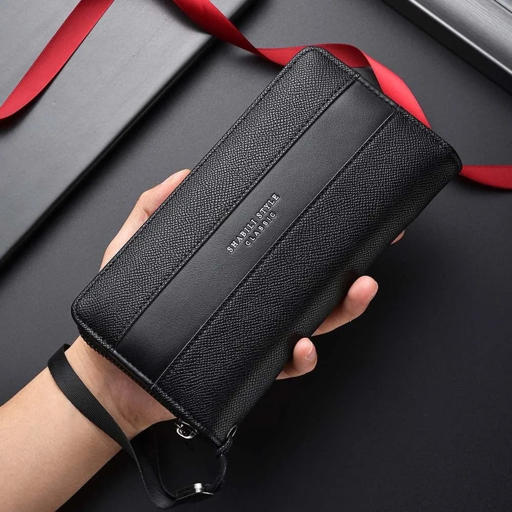 Large Capacity PU Men's Wallet Anti-splash Water Anti-lost Long Business Handbag Multiple Card Holder Note Compartment