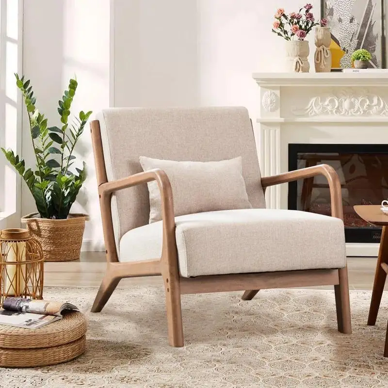 EBELLO Mid Century Modern Accent Chair, Comfy Fabric Living Room Chairs with Solid Wood Frame, Lounge Reading Armchair