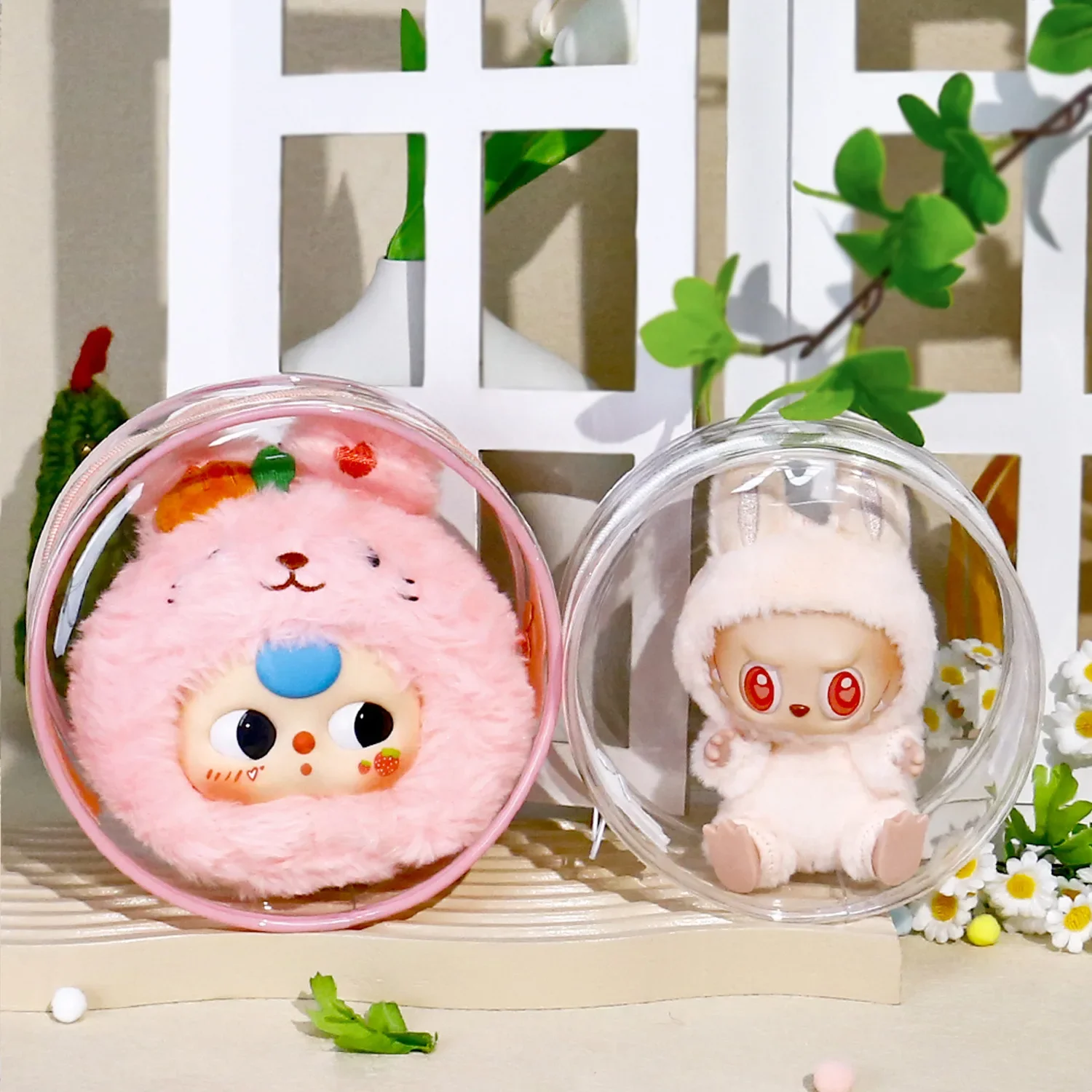

Cotton doll out bag transparent round hanging doll plush 12CM walking doll storage bag