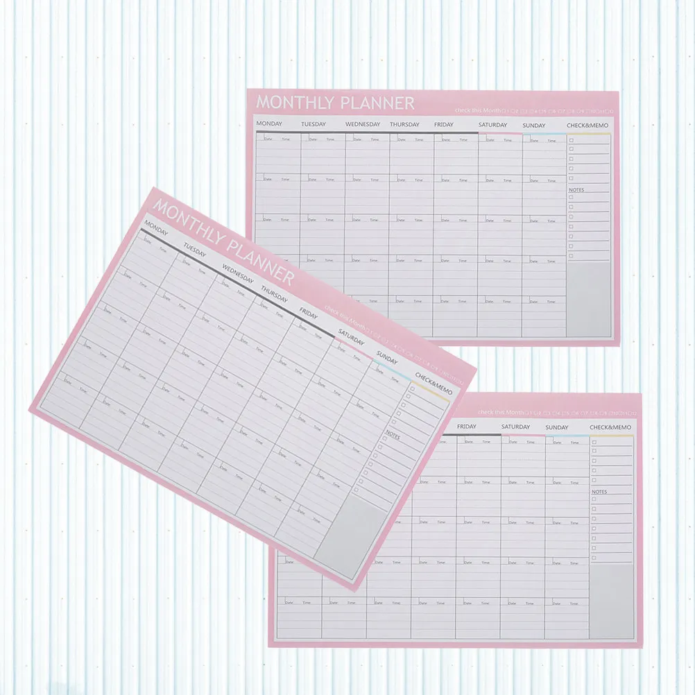 3Pcs Monthly Plan Memo Notepad Pink Message Note Reminder Paper for School Office Supplies Organization Scheduling