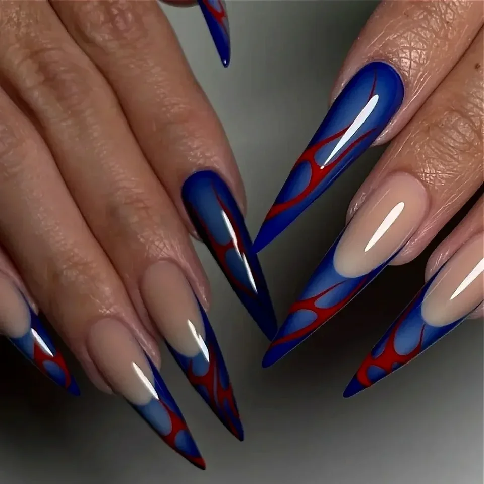 Uñas postizas extra largas puntiagudas con mariposas y perlas, estilo Y2K oscuro, con araña y pedrería, para manicura. 6