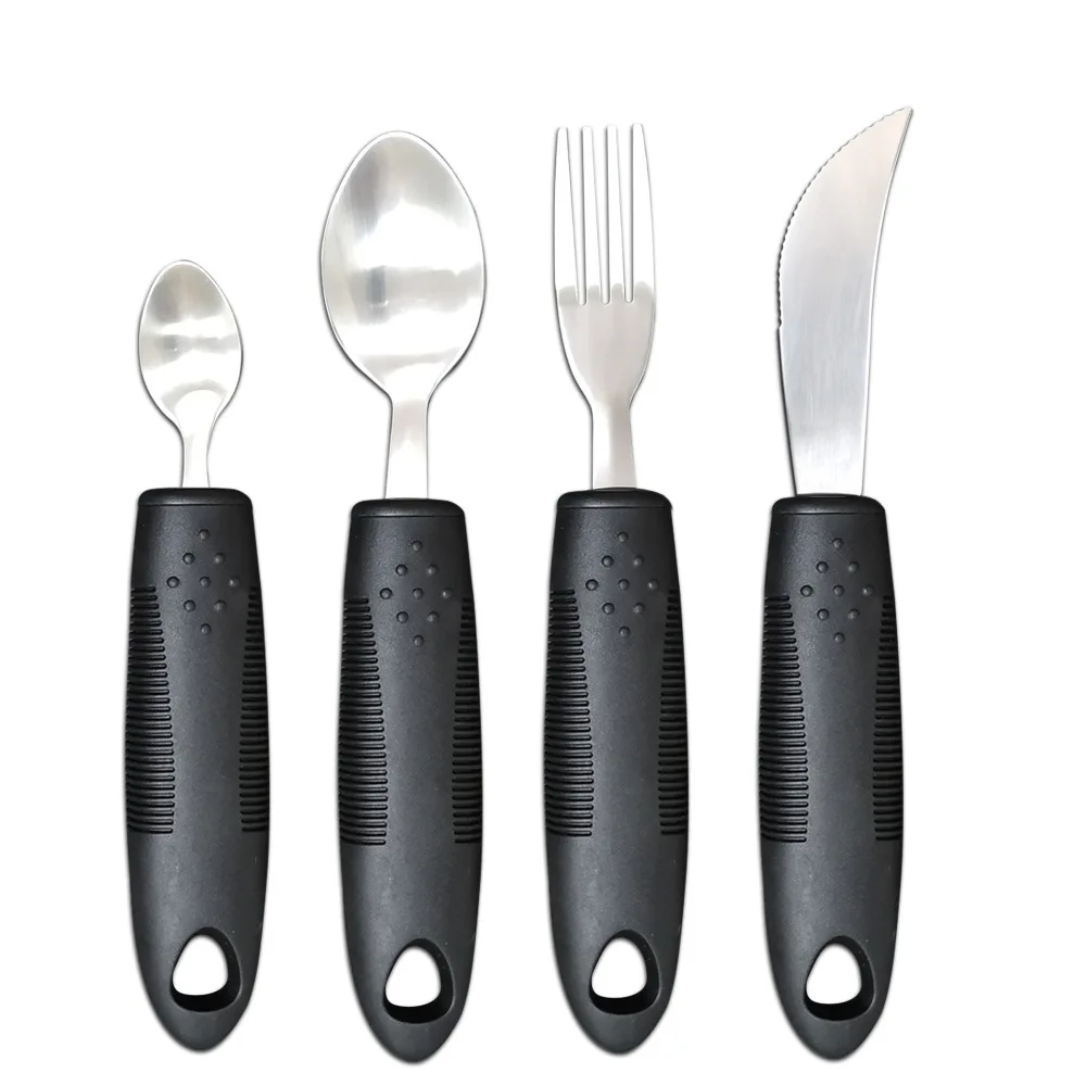Ergonomic Adaptive Tableware Set Senior Citizen Handicapped Eating Aid Silverware Anti Skidding Handle Cutlery