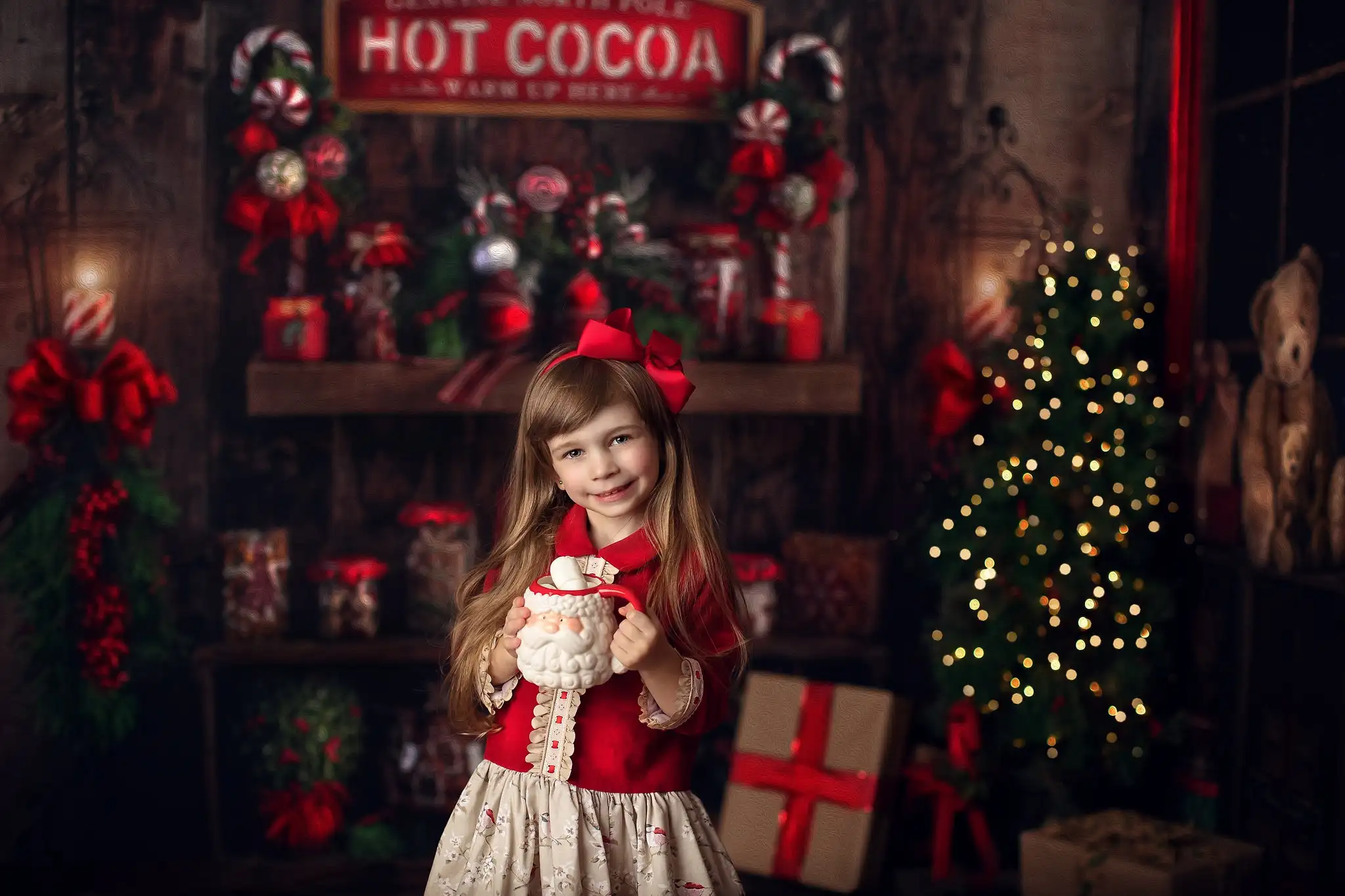 Happiness Is Hot Cocoa Backdrops Kids Family Photography Xmas Fireplace Child Baby Photocall Decors Winter Christmas Backgrounds