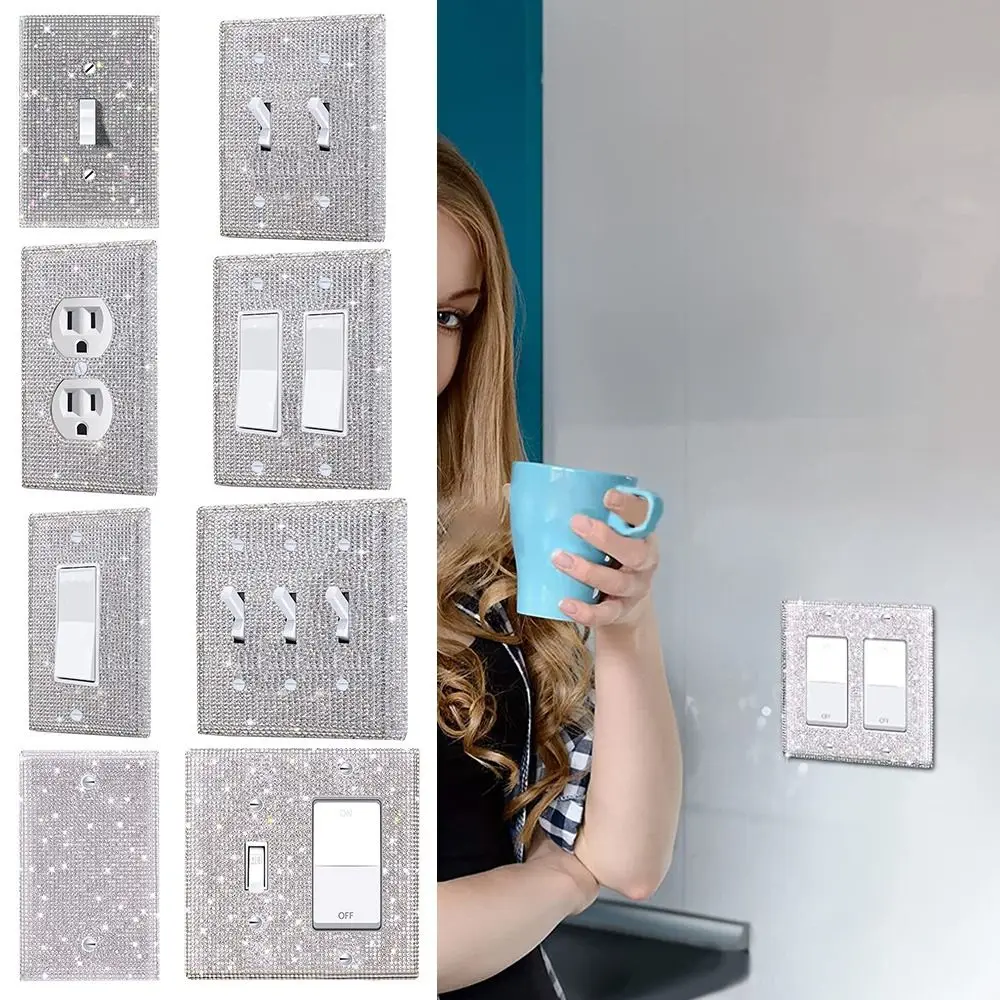 US Standard Creative Crystal Home Decoration Wall Plate Cover Bling Plug Outlet Rhinestones  Frame Switch Panel Sticker