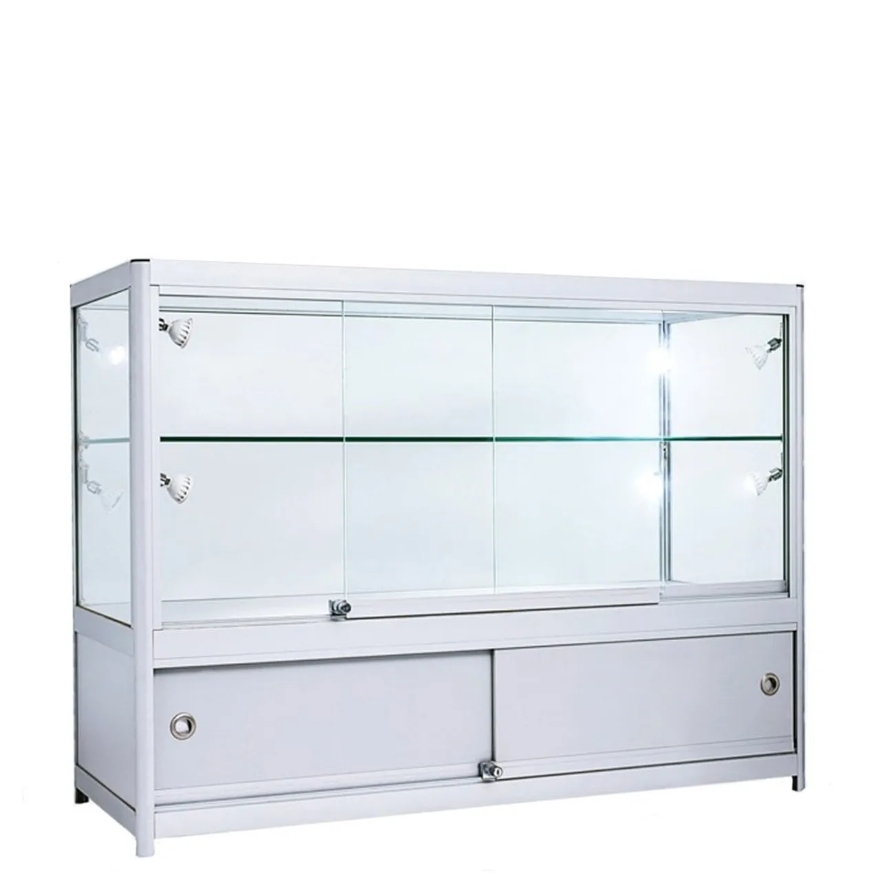Custom.HIKUYA High-Quality Aluminium Showcase with 1/3 Glass Display and Storage Cupboard Glass Cabinet with LED Light