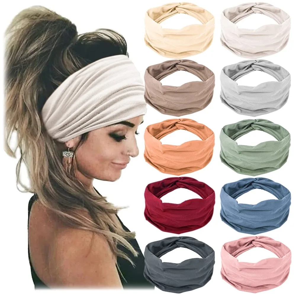 

Women Bohemian Headband Solid Color Cotton Stretch Yoga Hair Band Extra Large Wide Turban Headwear for Birthday Party