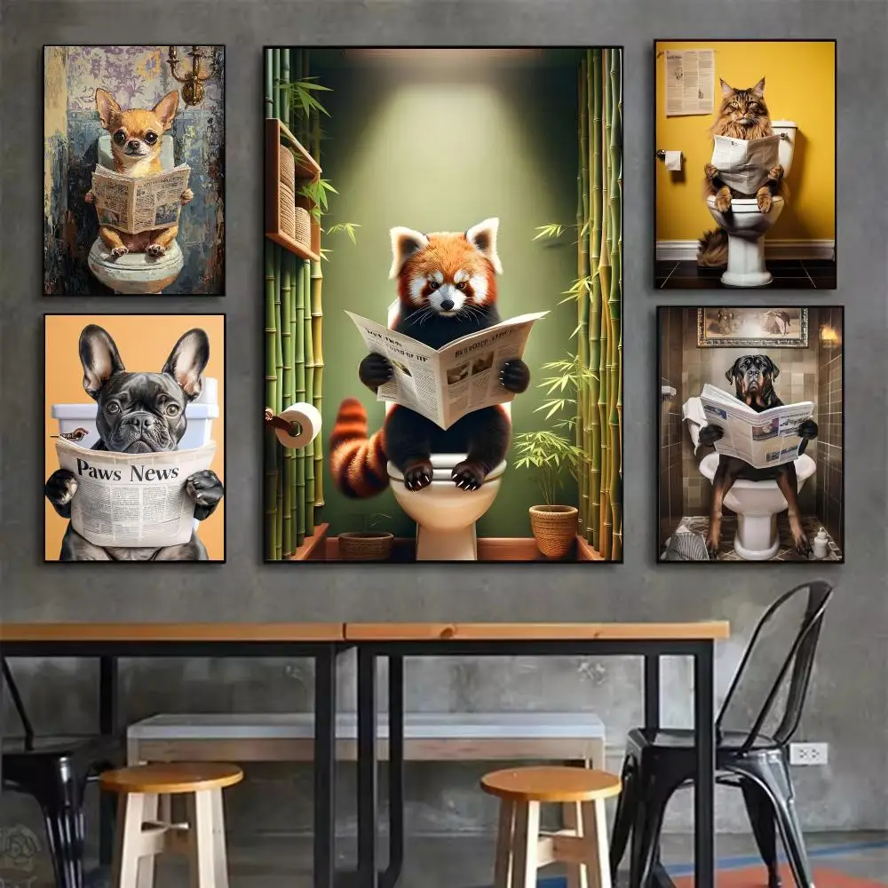 

Funny Bathroom Humorous Animal Poster Home Living Bed Room Bar Hallway Sticky Wall Art Printing Waterproof Aesthetic Decor