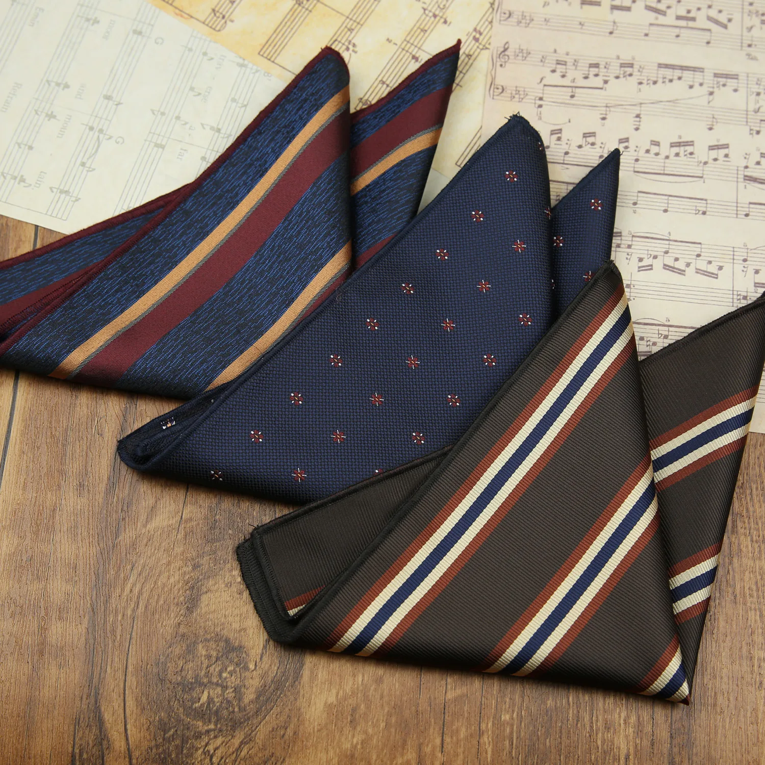 Classic Striped Pocket Square, Green Dots Design