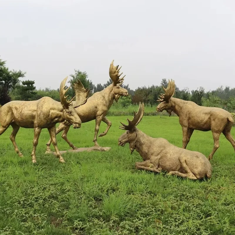 Lifesize Large Fiberglass Moose Statue Durable Giant Animal Sculpture for Garden Patio Lawn Living Room Ornament Decoration