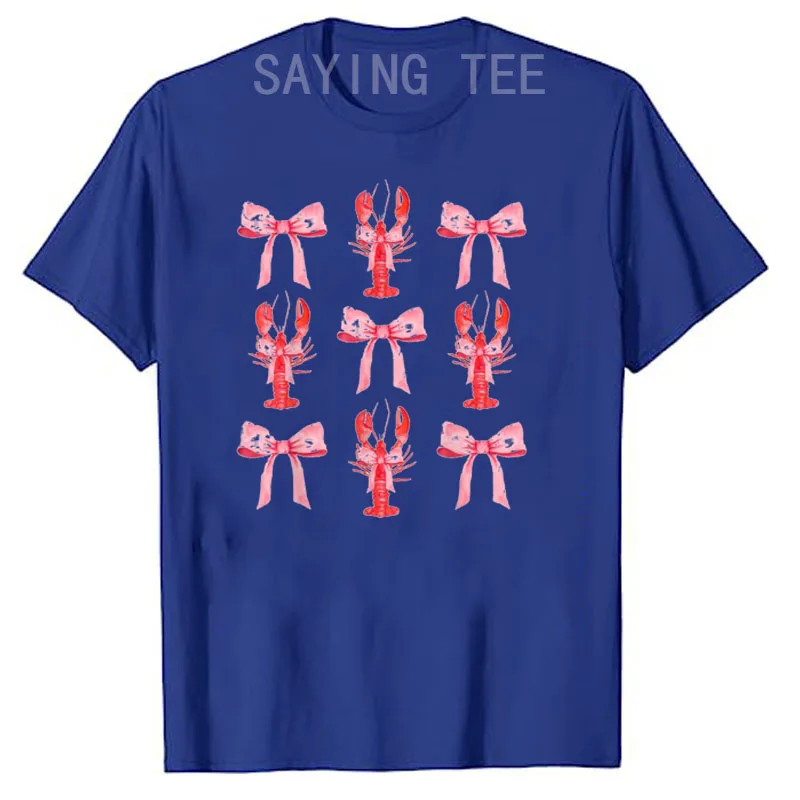 Pink Bow Cute Coquette Crawfish Y2k Clean Girl Aesthetic T-Shirt Womens Fashion Clothes Lovely Gift Short Sleeve Graphic Tee Top