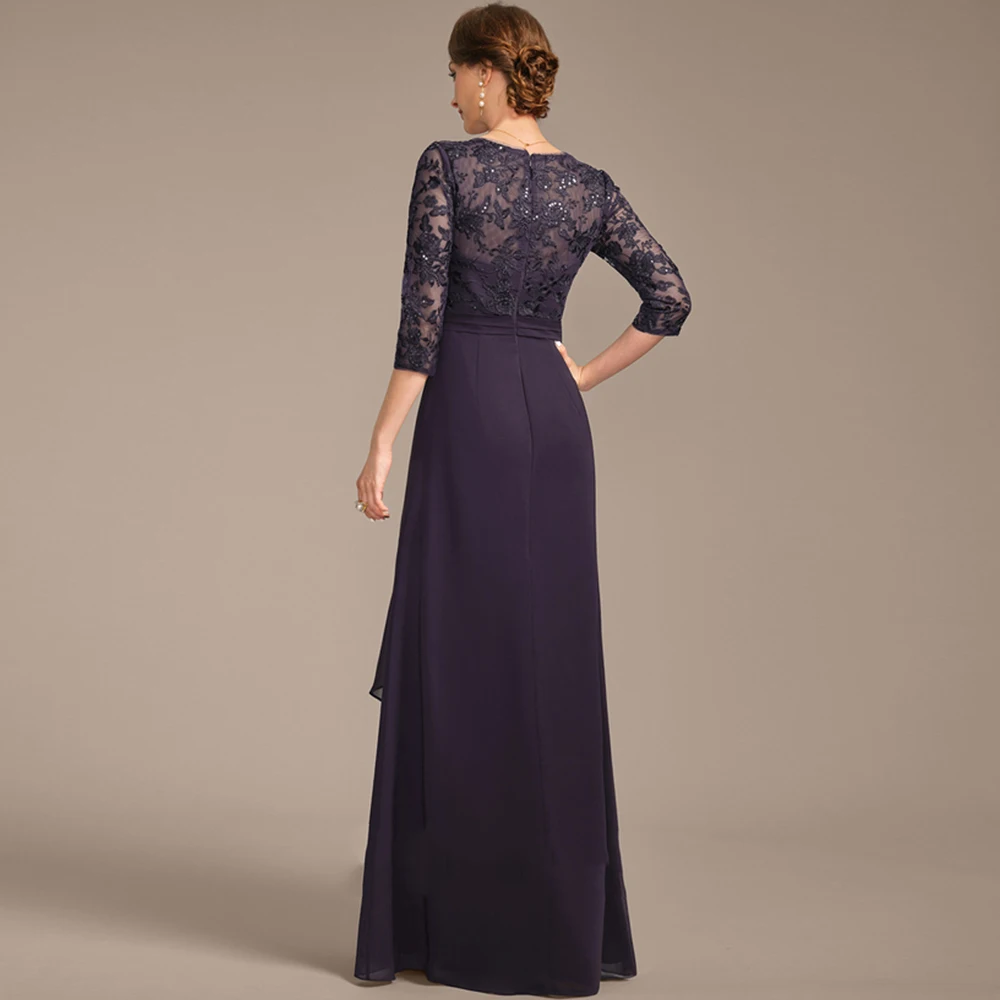 Purrple Mother of Bride Dresses with Chiffon 3/4 Sleeve Wedding Party Dresses  for Women 2025 Summer New Beach Robe De Soirée