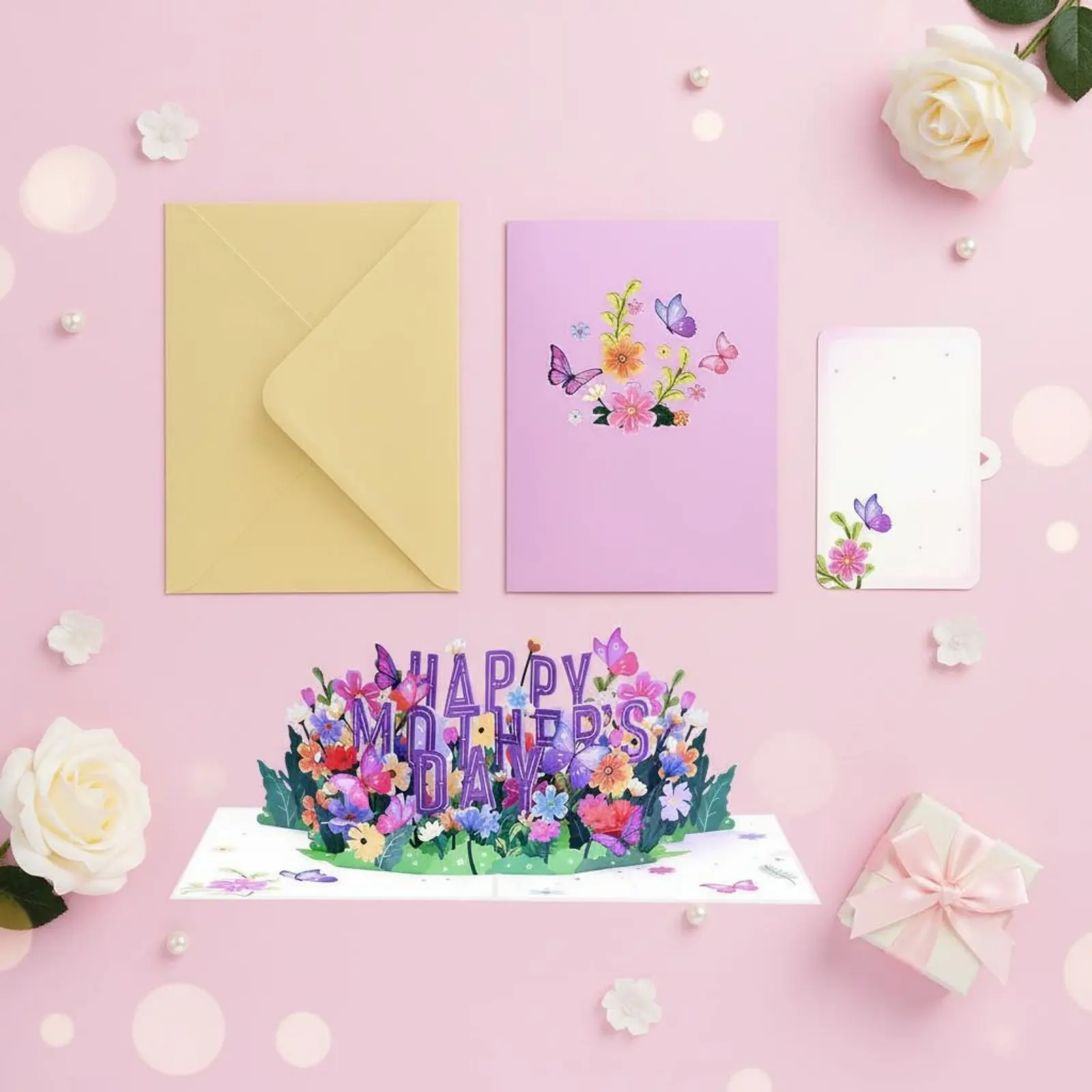 Mother's Day Greeting Card Cut Dimensional Greeting-Up Card Paper Flower Arrangement Creative Gift Long-Lasting Keepsake for Mom