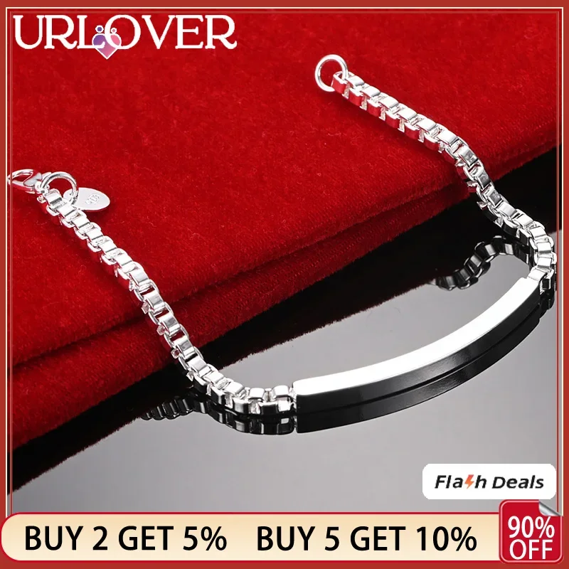 

URLOVER 925 Sterling Silver Bending 4mm Box Bracelets For Men Woman Bracelet Party Wedding Fashion Charm Jewelry Birthday Gift