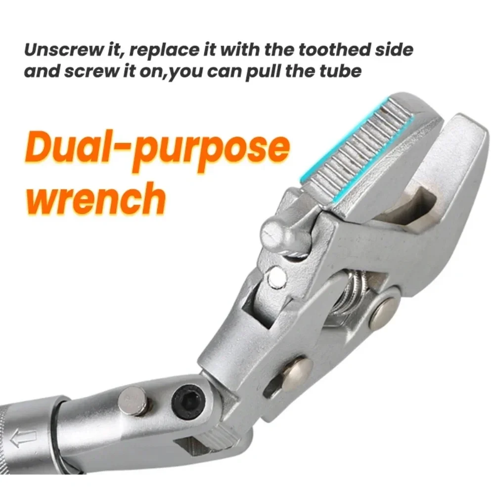 Chiave regolabile 5 in 1 a doppio scopo 180 °   Strumento di riparazione per chiave a puleggia per manutenzione domestica pieghevole con testa tremante
