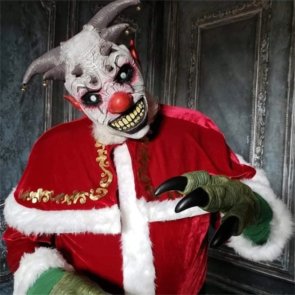 Scary Evil Bell Clown Mask Halloween Cosplay Costume Devil Joker Latex Mask Fancy Dress Party Props Horror Clown Killer Mask