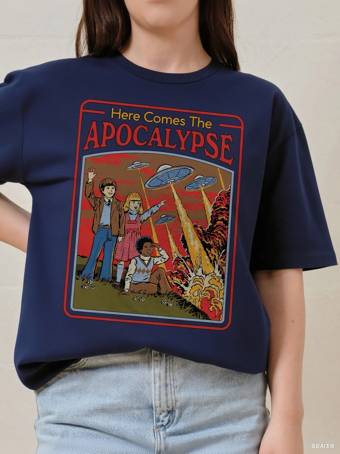 Retro Sci - Fi Here Comes The Apocalypse Cotton Tee Graphic للملابس العصرية والحواف - تي شيرت الهالوين المحبب لعيد جميع القديسين #4