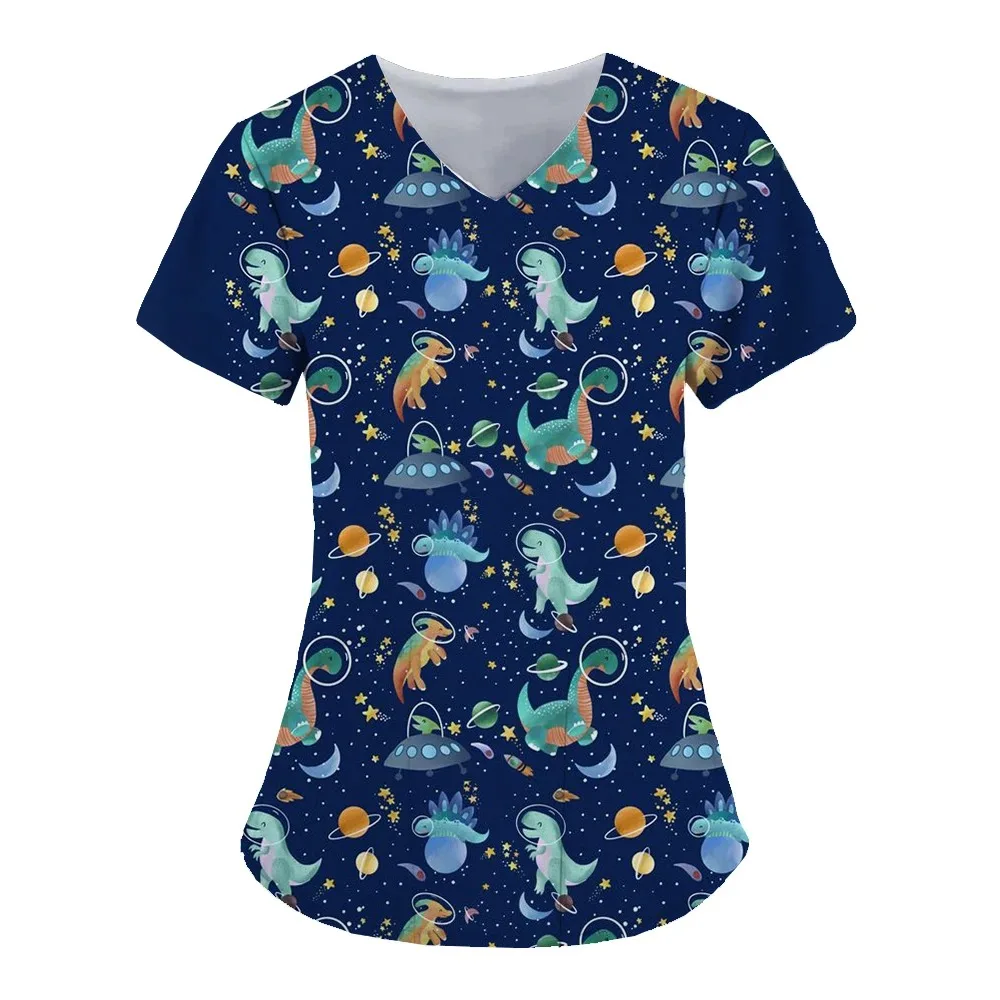 Uniforme de saúde com estampa de vida marinha, uniforme de enfermagem para clínica, roupa de trabalho para hospital, camiseta fashion de manga curta, 