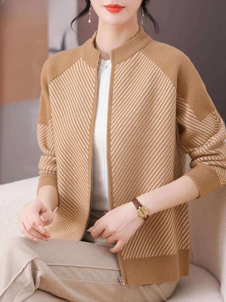 

Faionable ort Knitted Cardigan Women's Autumn Outerwear Mommy Sle Spring Autumn Trendy Top for Middle-Aged And ly
