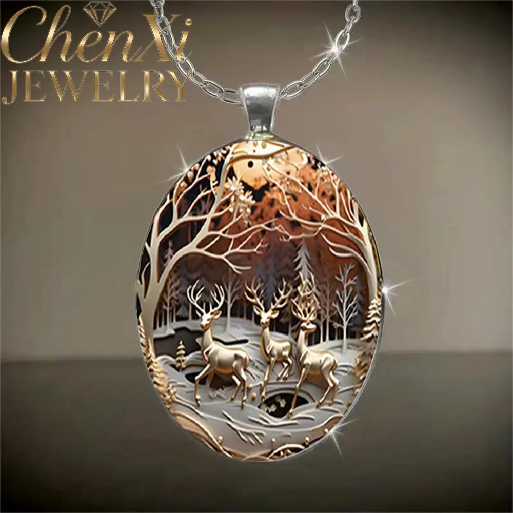 High-End Deer In The Forest Design Oval Glass Alloy Pendant Luxury Quality Fashion Fine Jewelry Exquisite Elegant Charms Popula