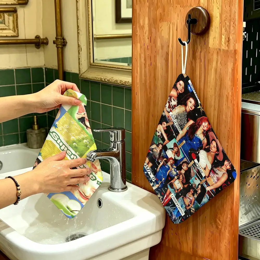 Korea Kpop Band F-fromis 9 Polyester Cotton Hand Wiping Towel, Hanging Design, Durable for Household Restaurant Toilet Use