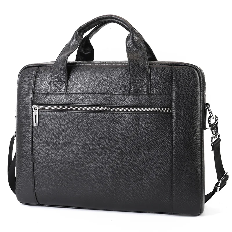 Black Briefcase Shoulder Messenger Bags Men's Genuine Leather 15.6-inch Laptop Bag's Men's Briefcase Office Business Handbag