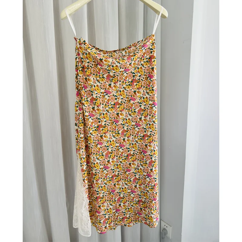 

Female Pink Yellow Skirt Lace Split Floral Skirts Ladies Summer Knee Length Dress Zadig Women Skirt Casual Splicing Skirts 2025