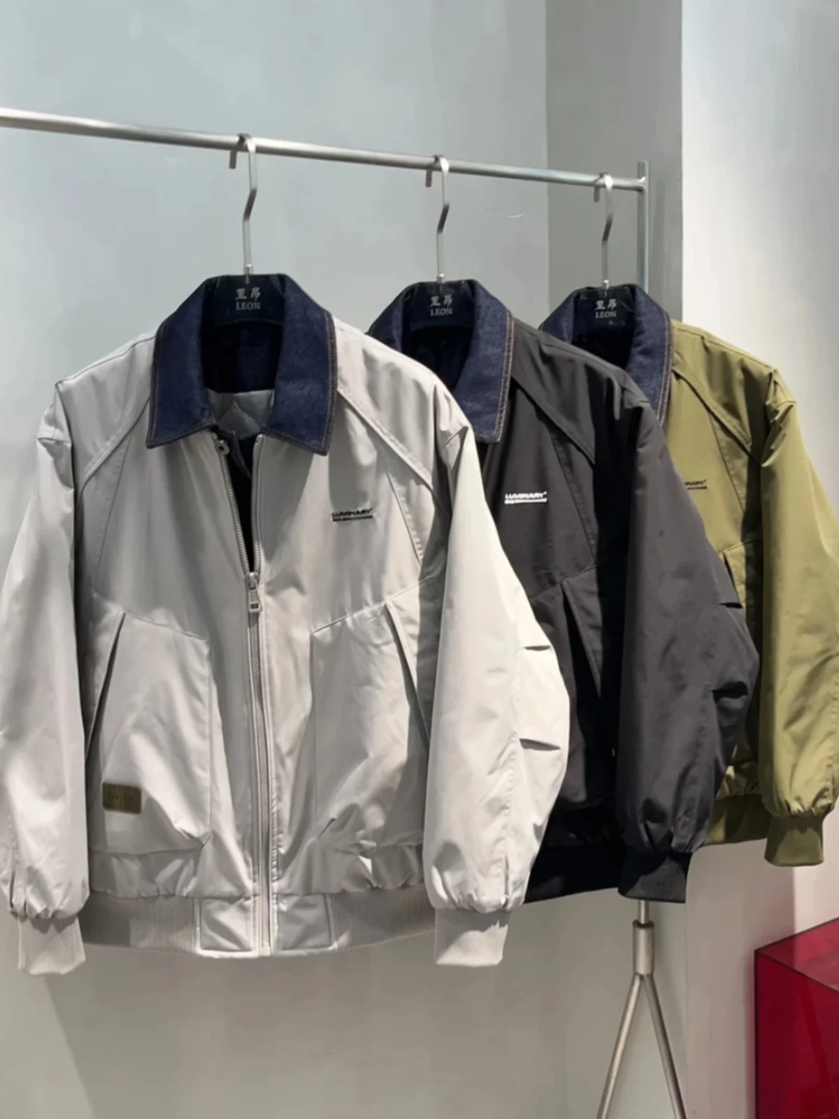 

Jeans Collar Splicing Fake Two-Piece Jaet Men's Trendy Brand Design Deconstructed Cotton Jaet Autumn Winter Turn-down Col...