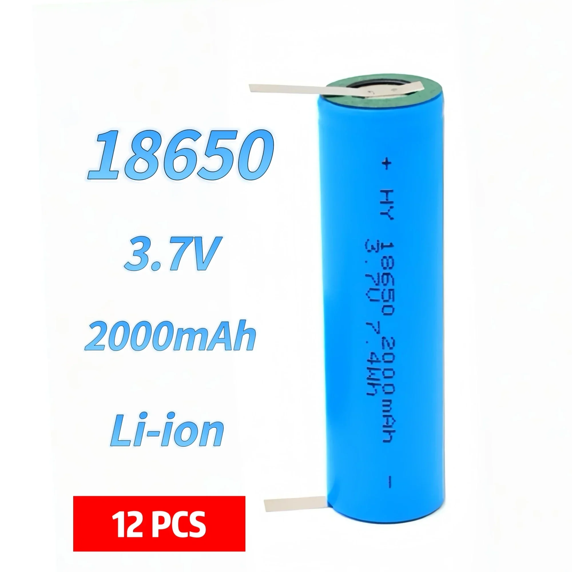Robinella 18650 wiederaufladbarer Akku, 3,7 V, 2000 mAh, 18650 Lithium-Akku mit Lötfahnen für Taschenlampen, Kopfhörer, Staubsauger, Radio 3