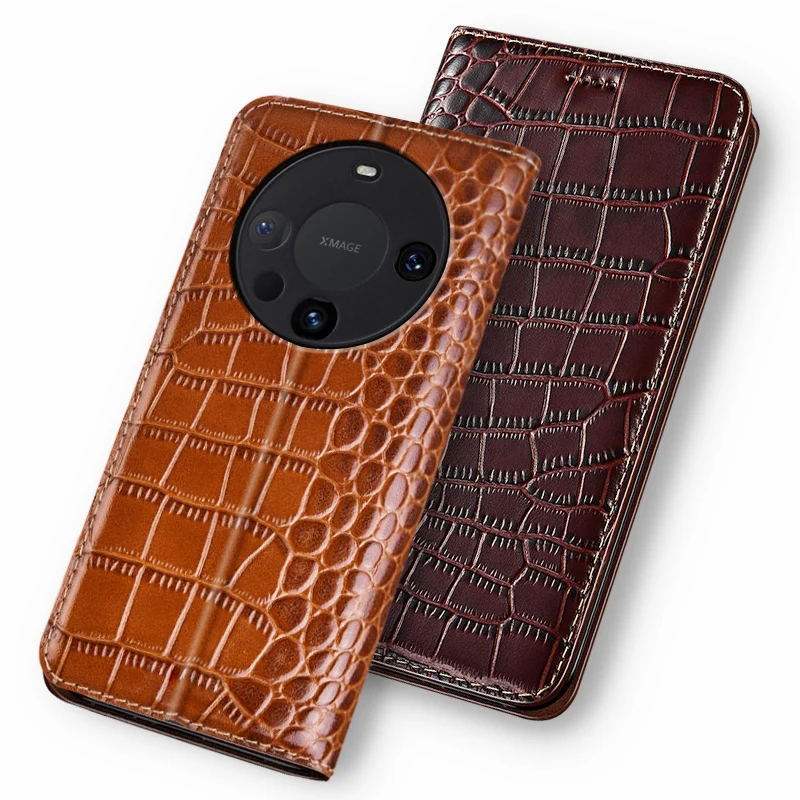 Cases For HUAWEI Mate 60 50 P60 P50 Pro Art 5G Crocodile Pattern Flip Case Luxury Cowhide Genuine Leather Magnetic Wallet Covers