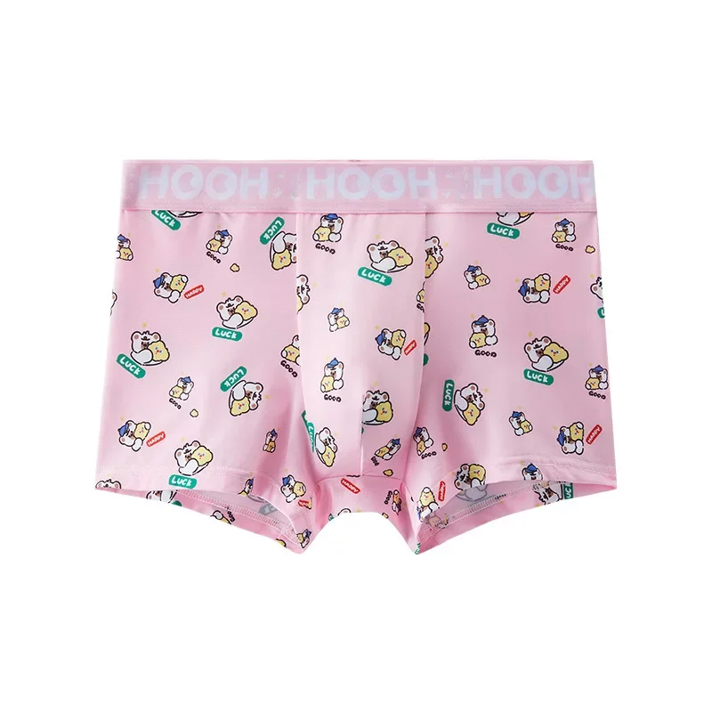 Mens Underwear Ice Silk Summer Ultra Thin Breathable Panties Pink Cute Cartoon Antibacterial Strong Male BoxerShorts Size L-4XL