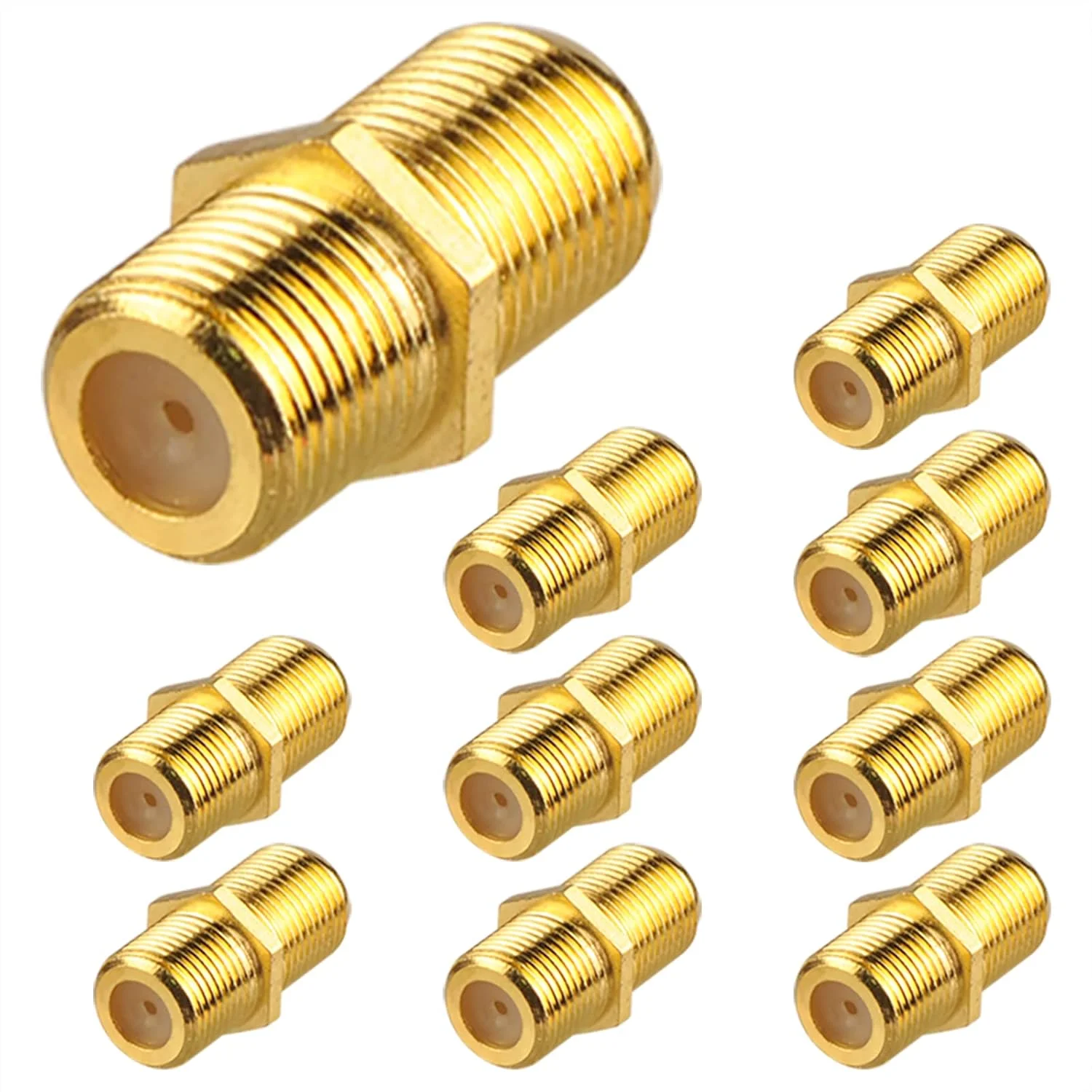 Coaxial Cable Connector 10 Pack, Gold-Plated Coax Female to Female Connector for RG6/RG59 Coaxial Cable Extend