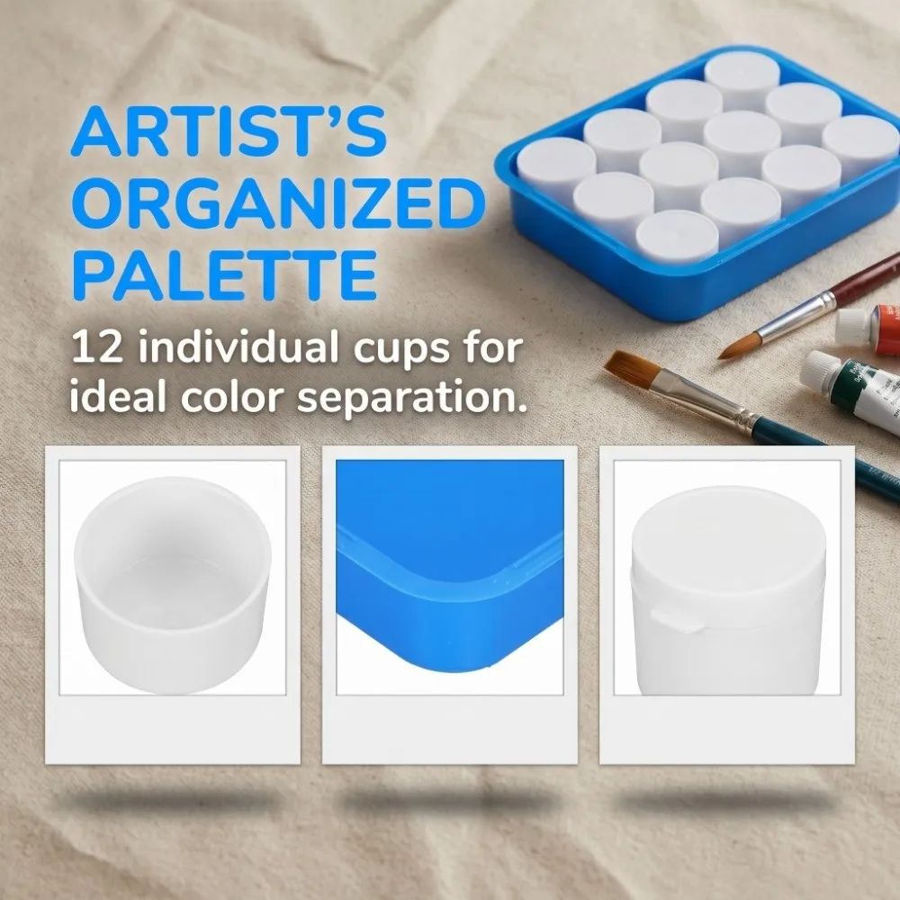 12PCS Built-in Cup Groove Paint Palette Solid Smooth Inner Wall Art Color Palette Lightweight Painting Mixing Box