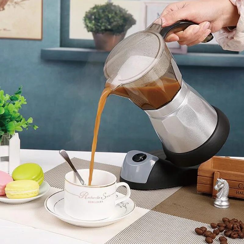 150 مللي/300 مللي ماكينة صنع القهوة الكهربائية أكواب الألومنيوم موكا وعاء 480 واط الكهربائية ماكينة صنع القهوة الإيطالية Percolator للمنزل الفضة 3/6 أكواب