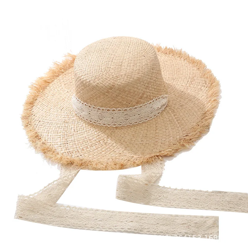 Big Brimmed Seaside Sun Hat Summer Sun Protection Beach Vacation Beach Hat Small Fresh Strap Lafite Straw Hat Female Summer