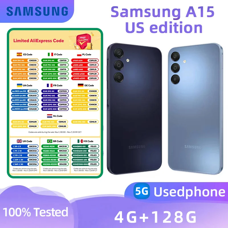 Samsung Galaxy A15 5g Smartphone Dimensity 6100+ 6.5-inches Screen 4RAM 128GB Android Original Used Phone