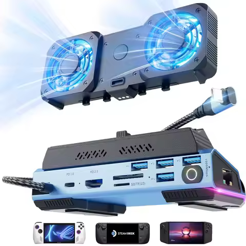 Steam Deck OLED &amp; ROG Ally X 10-in-1, Removable Dual Cooling Fans, 4K@60Hz, 4 USB Ports, 100W PD Charging, Gigabit Ethernet Port